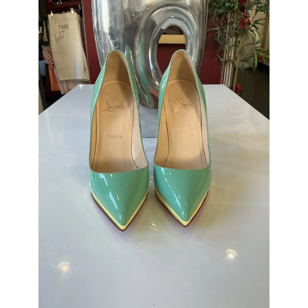 Louboutin Green Colorblock Heels - Picture 2 of 7
